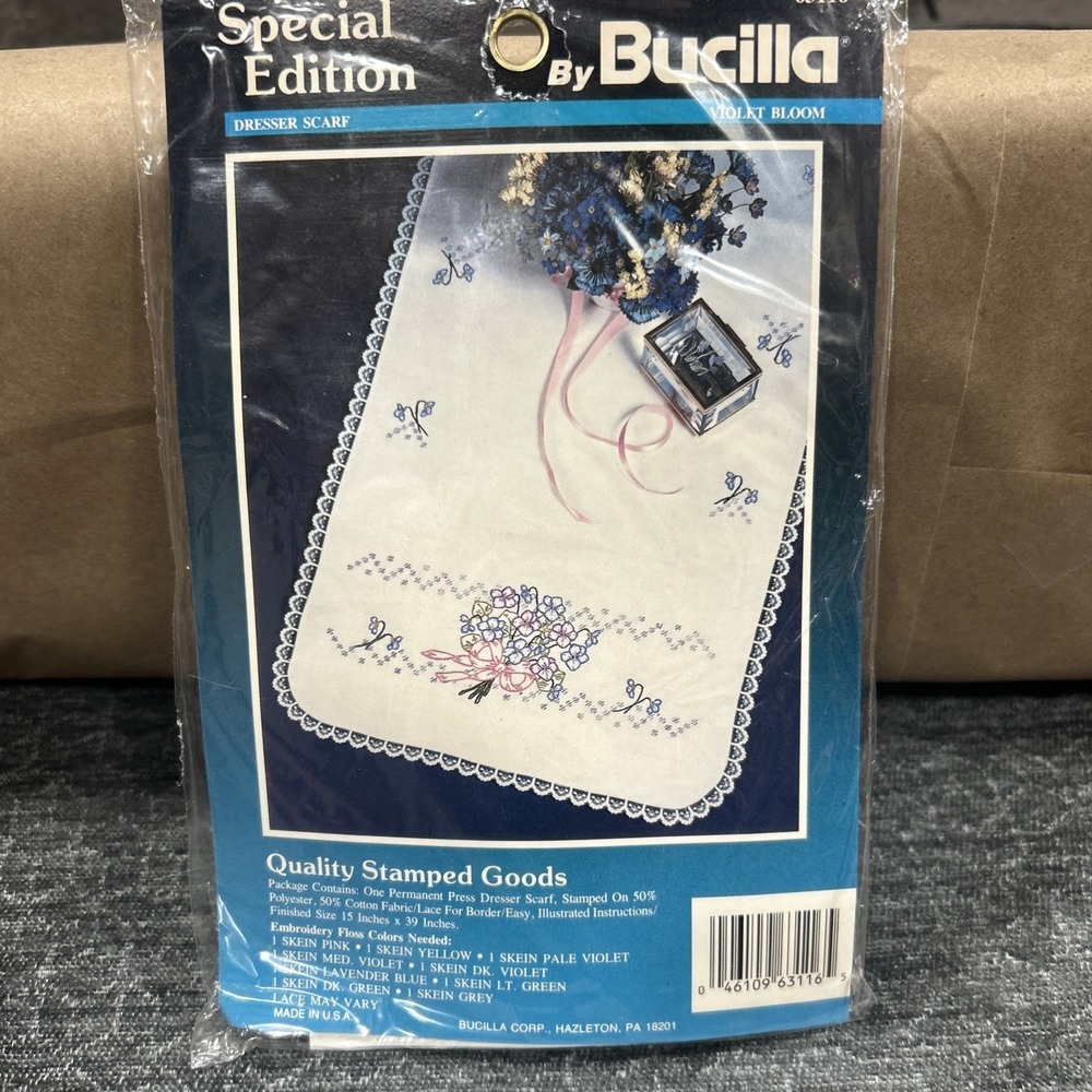 Bucilla Special Edition Dresser Scarf Violet Bloom‎ 63116 Embroidery  New Opened